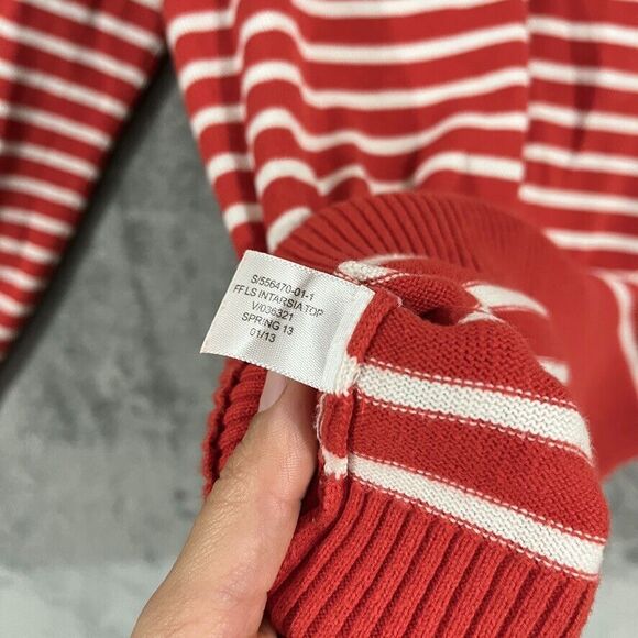 Banana Republic Red White Striped 100% Cotton Sweater Crest Graphic Sz M - Picture 7 of 9